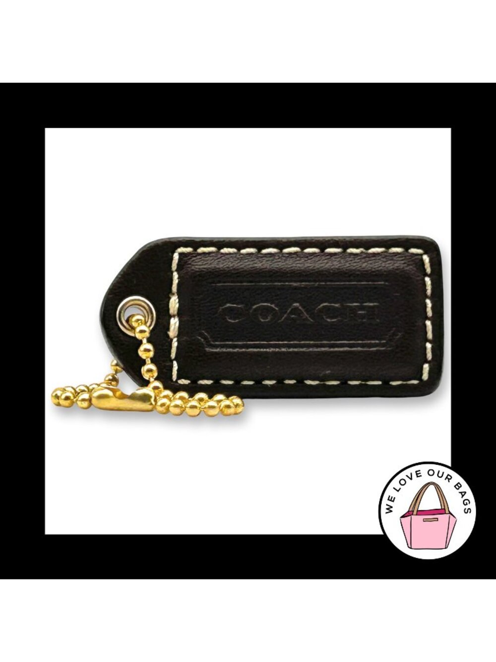 COACH Y2K VINTAGE HangTag 2" Mahogany Brown Bag Charm Keychain Fob Leather Brass